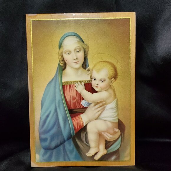 VTG Madonna del Granduca & Child by Raffaello Sanzio Religious Wood Icon *READ* - Picture 1 of 13